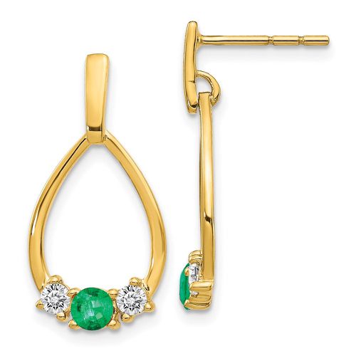 K Gold w/ Emerald and White Sapphire Post Dangle Earrings - Jewelry - Modalova