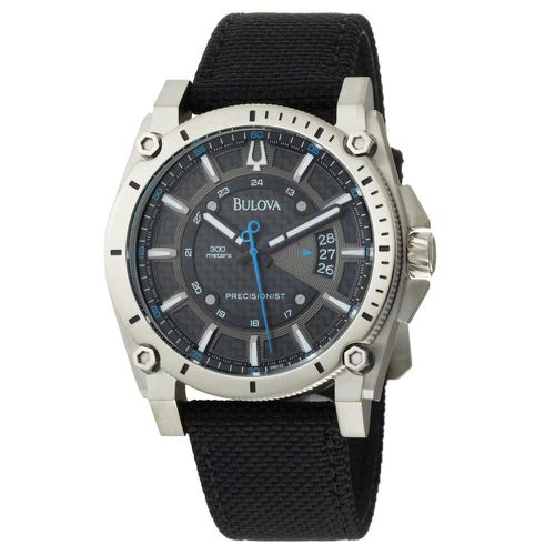 B132 Men's Precisionist Champlain Titanium Black Rubber Strap Charcoal Grey Dial Watch - Bulova - Modalova