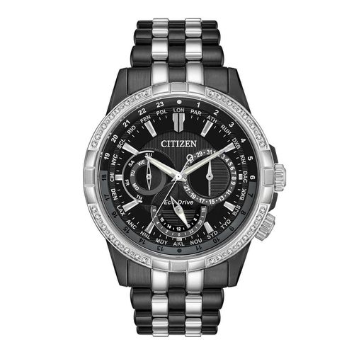 Men's Diamond Watch - Calendrier Two Tone Steel Black Dial / BU2088-50E - Citizen - Modalova