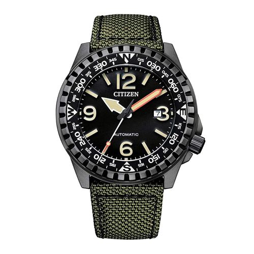 Men's Watch - Rotating Bezel Green Nylon Strap Date Display / NJ2197-19E - Citizen - Modalova