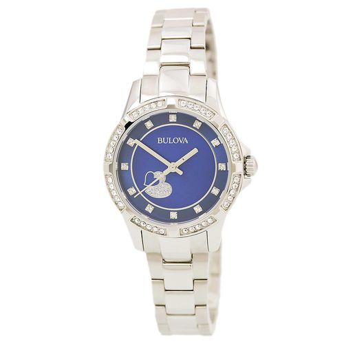 L238 Women's Crystal Accented Bezel Blue MOP Dial Steel Bracelet Watch - Bulova - Modalova