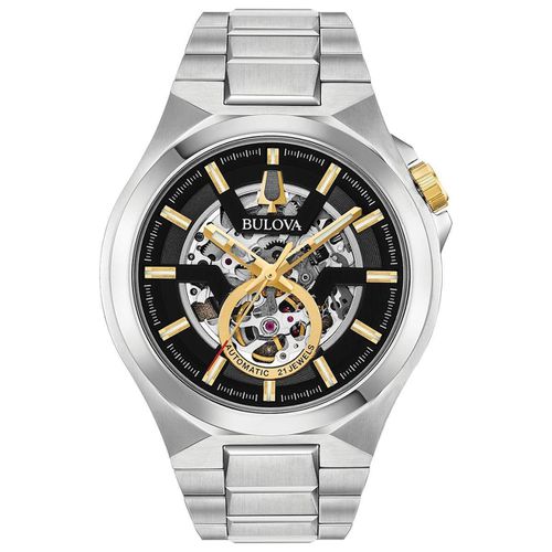 Men's Automatic Watch - Classic Skeleton Dial Stainless Steel Bracelet / 98A224 - Bulova - Modalova