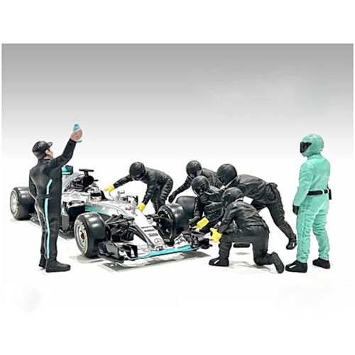 Figure Set - Formula One Pit Crew 7 Black for 1/43 Scale Models - American Diorama - Modalova