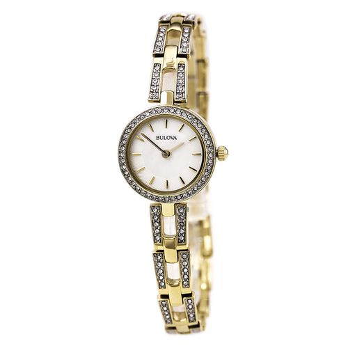 L213 Women's Crystal White MOP Dial Yellow Gold Plated Steel Watch - Bulova - Modalova