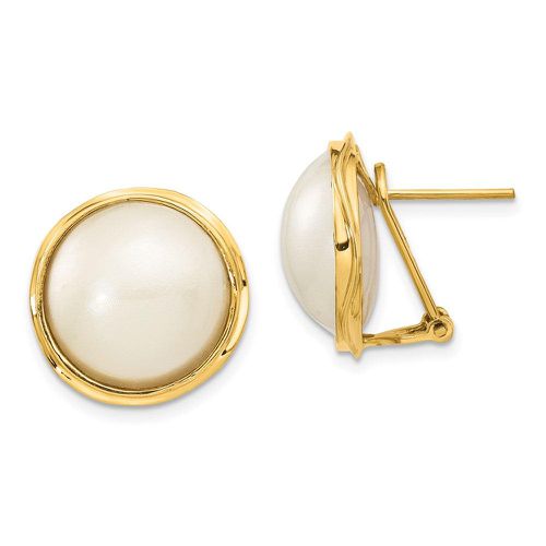 K 14-15mm White Freshwater Cultured Mabe Pearl Omega Back Earrings - Jewelry - Modalova