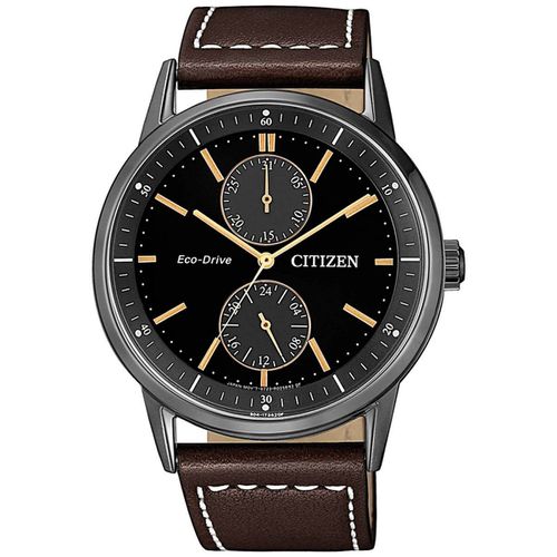 Men's Eco-Drive Watch - Chrono Black Dial Brown Leather Strap / BU3027-16E - Citizen - Modalova