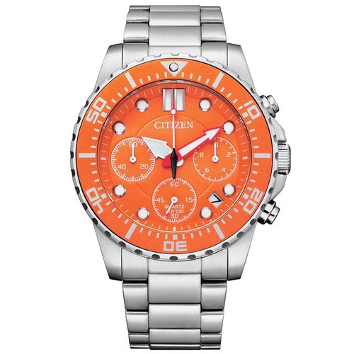 Men's Chronograph Watch - Quartz Orange Dial Silver Bracelet / AI5008-82X - Citizen - Modalova