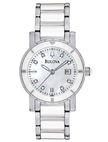 P121 Women's Highbridge MOP Dial White Ceramic & Steel Diamond Watch - Bulova - Modalova