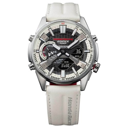 Men's Analog-Digital Watch - Edifice White and Red Leather Strap / ECBS100HR-1A - Casio - Modalova