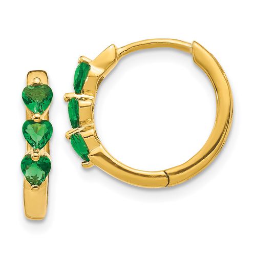 K Gold w/ Created Emerald Polished Hoop Earrings - Jewelry - Modalova