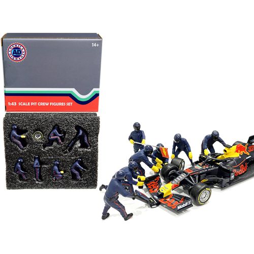 Figurine Set - Formula One F1 Pit Crew 7 Team Blue for 1/43 Scale - American Diorama - Modalova
