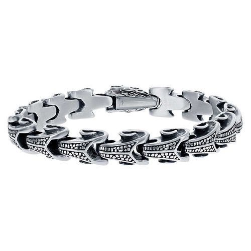 Men's Bracelet - Silver Stainless Steel Oxidized Dragon Design / ST-1618 - Blackjack - Modalova