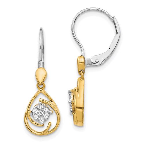 K Two-tone Diamond Teardrop Dangle Leverback Earrings - Jewelry - Modalova