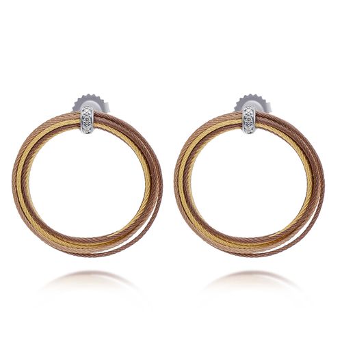 Stainless Steel and 18K White Gold, Diamond Cable Hoop Earrings 03-59-S900-11 - Alor - Modalova