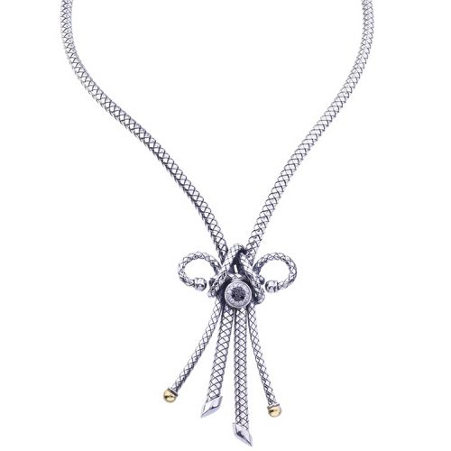 Italy Women's Necklace - Traversa Black and White Diamonds Loop Bow / VHN 1145 DBW - Alisa - Modalova