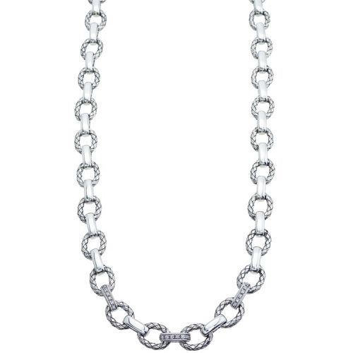 Italy Women's Necklace - Traversa Silver Oval Link with Black Diamond / VHN 962 BD - Alisa - Modalova