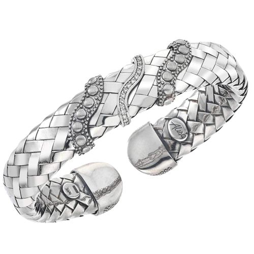 Italy Women's Bracelet - Traversa 2 Beaded and 1 Diamond Swirl, Medium / VHB 1496 D - Alisa - Modalova
