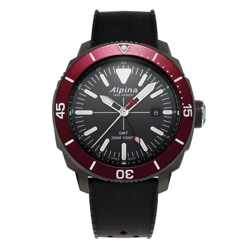 Men's Strap Watch - Seastrong Diver GMT Black Rubber Swiss / AL-247LGBRG4TV6 - Alpina - Modalova