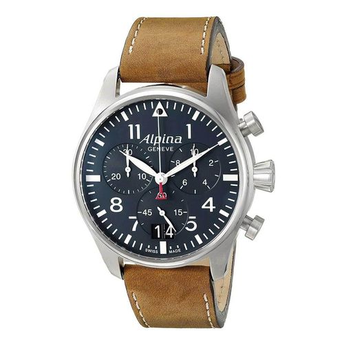 Men's Strap Watch - Startimer Pilot Chronograph Brown Leather / AL-372N4S6 - Alpina - Modalova