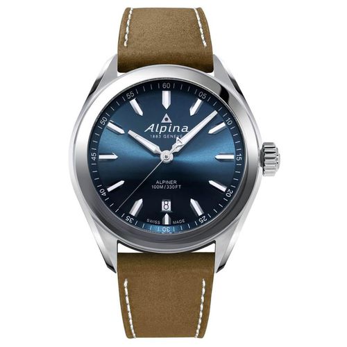 Men's Quartz Watch - Alpiner Blue Dial Brown Leather Strap / AL-240NS4E6 - Alpina - Modalova