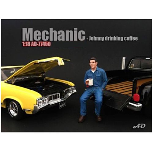 Figurine - Mechanic Johnny Drinking Coffee For 1:18 Scale Models - American Diorama - Modalova