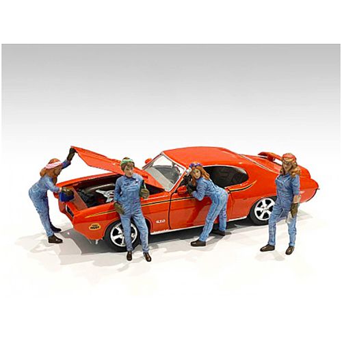 Figurines Set - Retro Female Mechanics 4 Pieces 1/18 Scale Models - American Diorama - Modalova