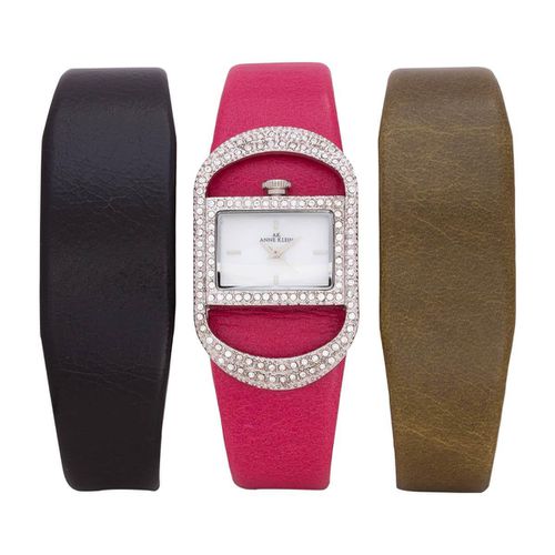 Women's Watch - White Mother of Pearl Dial Red Leather Strap / 10-6989SLST - Anne Klein - Modalova