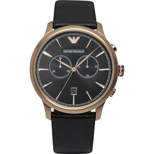 Men's Chronograph Watch - Classic Black Leather Strap / AR1792 - Armani - Modalova
