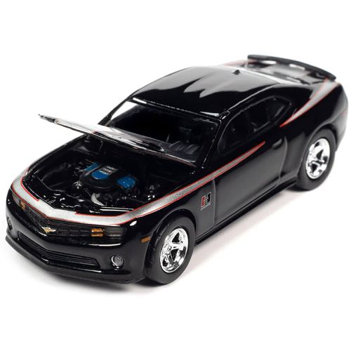 Auto World 1/64 Model Car - 2010 Modern Muscle Black with Red and Silver Stripes - Autoworld - Modalova
