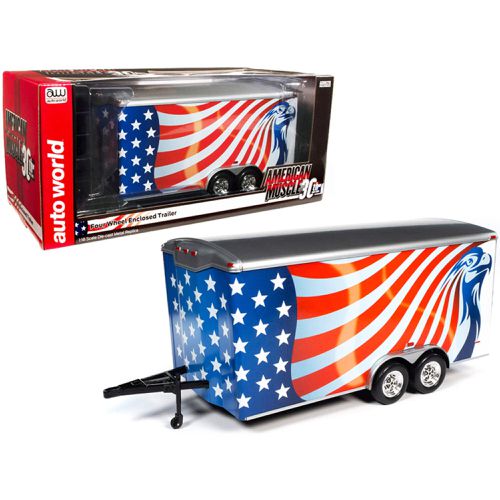 Four Wheel Enclosed Car Trailer - American Flag Graphics 1/18 Model Cars - Autoworld - Modalova