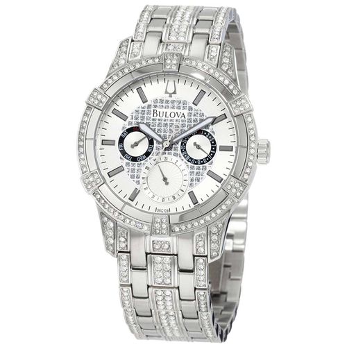 C109 Men's Crystals Quartz Silver Dial Steel Bracelet Watch - Bulova - Modalova