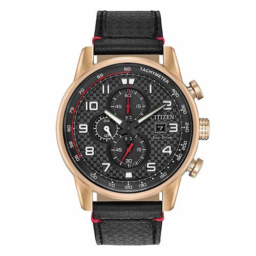Men's Chronograph Watch - Primo Black Dial Leather Strap / CA0683-08E - Citizen - Modalova