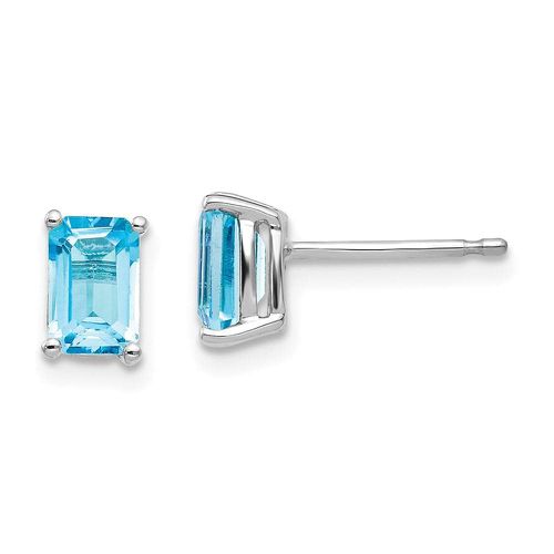 K White Gold 6x4mm Emerald Cut Blue Topaz Earrings - Jewelry - Modalova