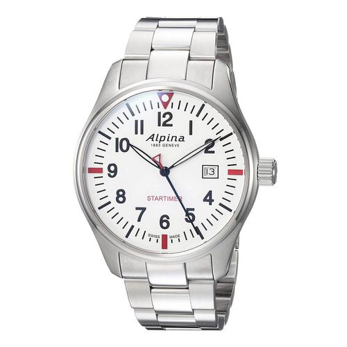 Men's Steel Bracelet Watch - Startimer Pilot Quartz White Dial / AL-240S4S6B - Alpina - Modalova