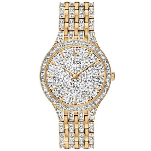 Women's Bracelet Watch - Crystal Quartz Silver Tone Clear Pave Dial / 98L263 - Bulova - Modalova