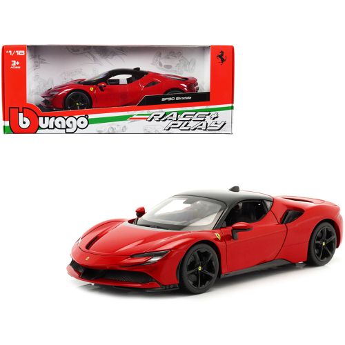 Model Car - Ferrari SF90 Stradale Red with Black Top Race + Play - Bburago - Modalova