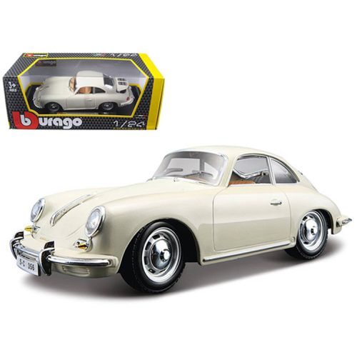 Diecast Model Car - 1961 Porsche 356 B Coupe Rubber Tires Ivory White - Bburago - Modalova