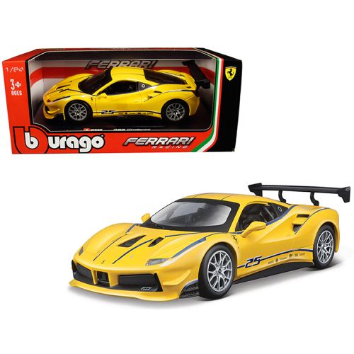 Diecast Model Car - Ferrari 488 Challenge #25 Yellow with Blue Stripes - Bburago - Modalova