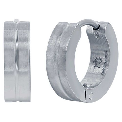 Men's Earrings - Stainless Steel Material 13mm Lined Huggie Hoop / SA-6079 - Blackjack - Modalova