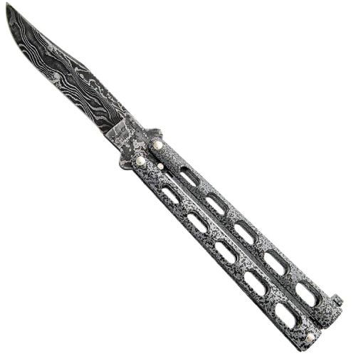 Knife - Silver Vein Butterfly Zinc Blade Damascus Steel Blade / BS114D - Bear & Son - Modalova
