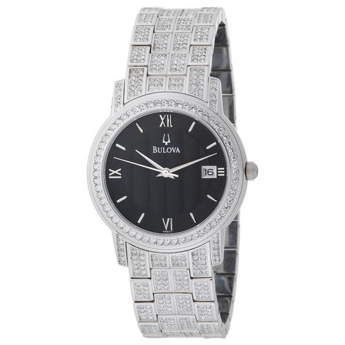 B011 Men's Crystals Black Dial Stainless Steel Bracelet Watch - Bulova - Modalova