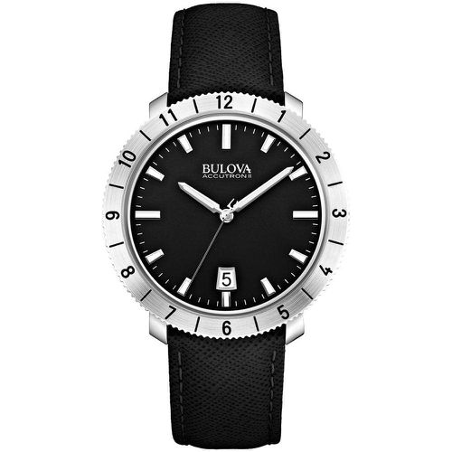 B205 Men's Accutron II Moonview Black Dial Black Leather Strap Precisionist Watch - Bulova - Modalova
