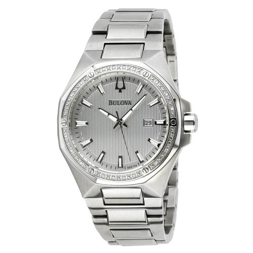 E114 Men's Diamond Silver Dial Stainless Steel Bracelet Watch - Bulova - Modalova