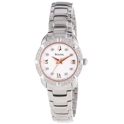 R176 Women's Diamond Textured White Dial Steel Bracelet Watch - Bulova - Modalova