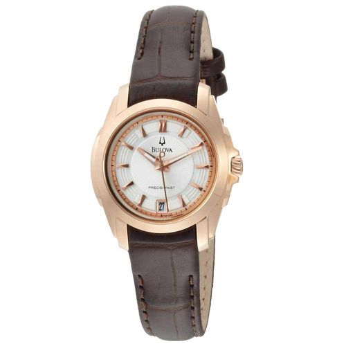 M104 Women's Precisionist Longwood White Dial Brown Leather Strap Watch - Bulova - Modalova