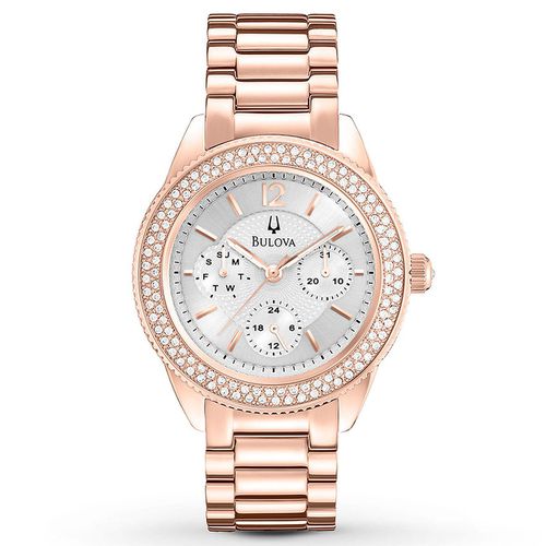 N101 Women's Crystal Silver Dial Rose Gold Steel Bracelet Watch - Bulova - Modalova
