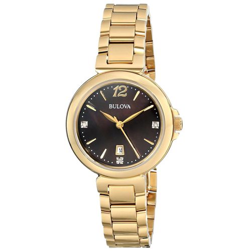 P107 Women's Diamond Gallery Black MOP Dial Yellow Gold Steel Bracelet Watch - Bulova - Modalova