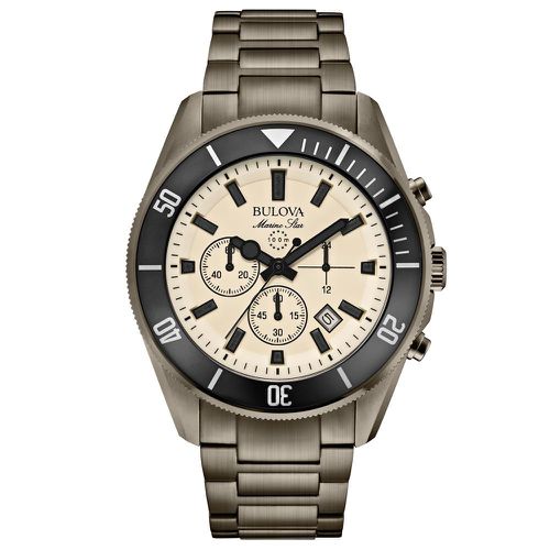 B205 Men's Marine Star Beige Dial Grey Steel Bracelet Chronograph Watch - Bulova - Modalova