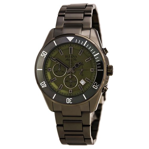 B206 Men's Marine Star Green Dial Grey Steel Bracelet Chronograph Watch - Bulova - Modalova