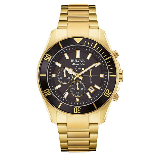 B250 Men's Marine Star Black Dial Yellow Gold Steel Bracelet Chronograph Watch - Bulova - Modalova
